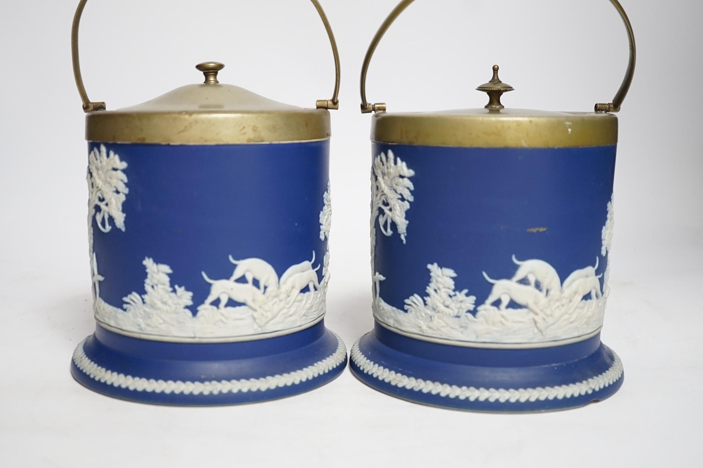 Two Adams jasperware biscuit barrels, 16.5cm